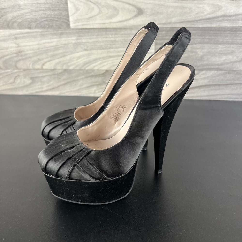 Zigi‎ Girl ELLA Slingback Sandals Women's Size US 7.5 Black Satin Stiletto Heels